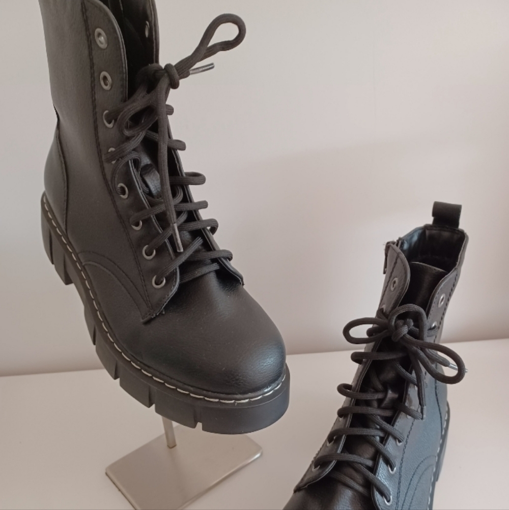 Black Lace-Up Ankle Boots